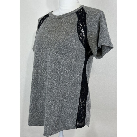 Rebecca Taylor Gray & Black Lace Inset T-Shirt Size Small (4/6) - Picture 2 of 12